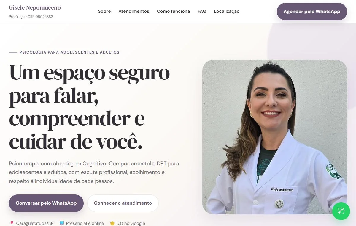 Prévia do site de Gisele Nepomuceno