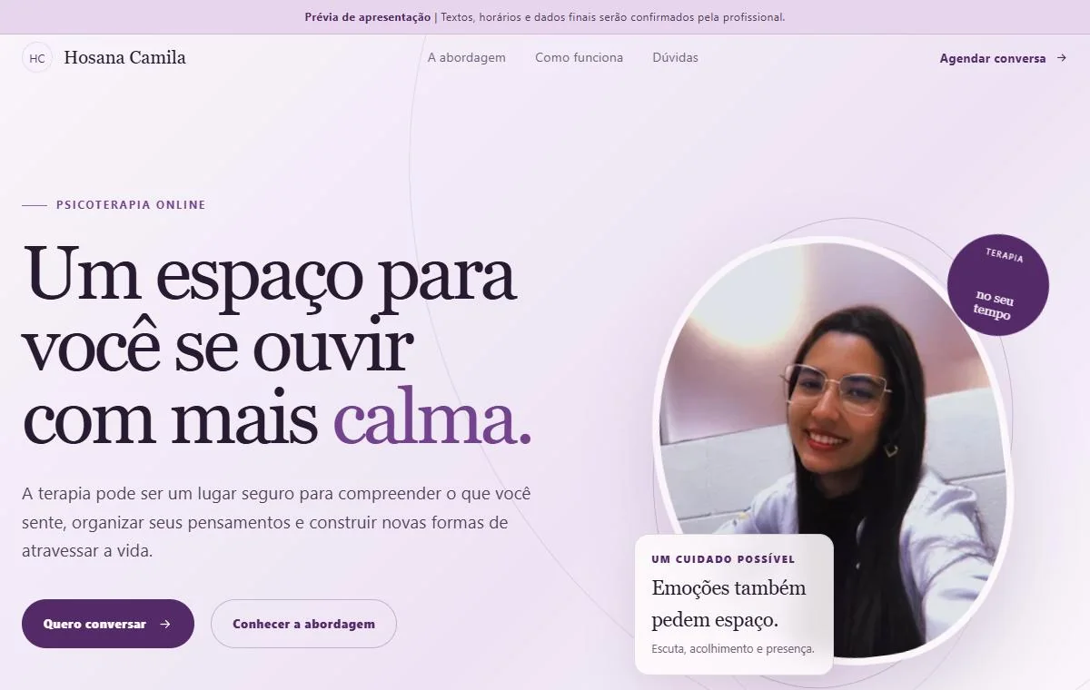 Prévia do site de Hosana Camila